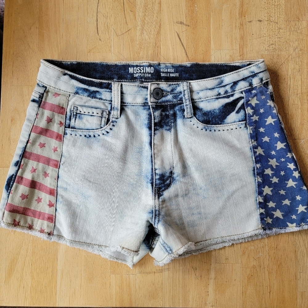 Mossimo Supply Co. Denim Shorts American Flag High Rise Stretch Cut Off Jeans